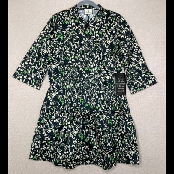 Tuckernuck Verdant Iris Royal Mini Shirt Dress-Womens M-Black/Green-Fall-NEW-NWT - Picture 3 of 10